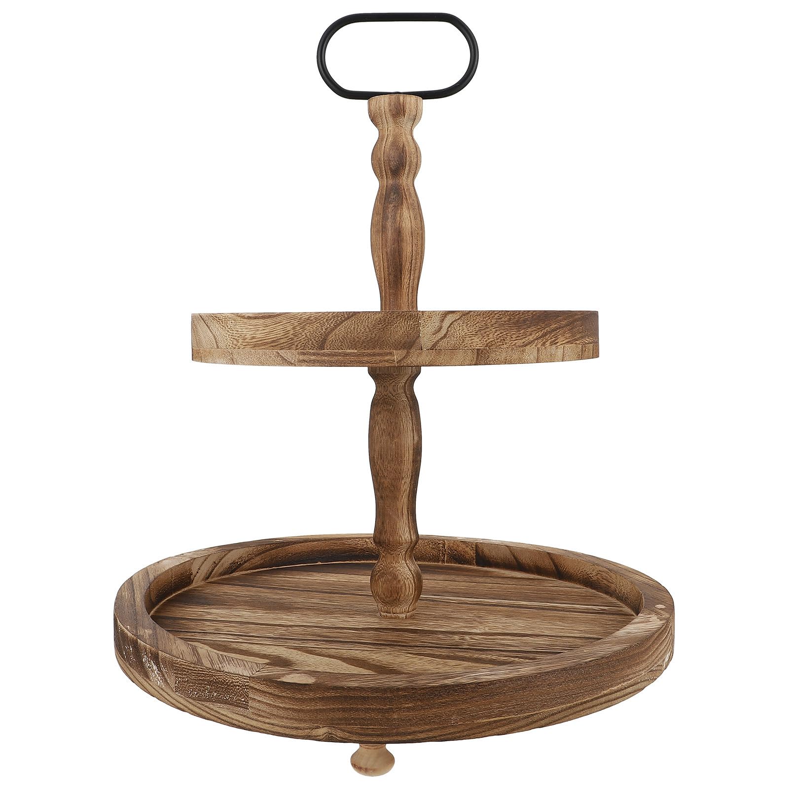 Gadpiparty Soporte de Madera para Tartas Torre de Cupcakes de Madera de 2 Niveles Marrón E Hierro Expositor de Postres para Fruta y Caramelos Buffet y Eventos