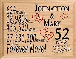 52 Year Anniversary Sign Personalized Gift 52nd Anniversary Wedding Present for Wife Husband Couple Him Her - Solid Wood - Made in the USA