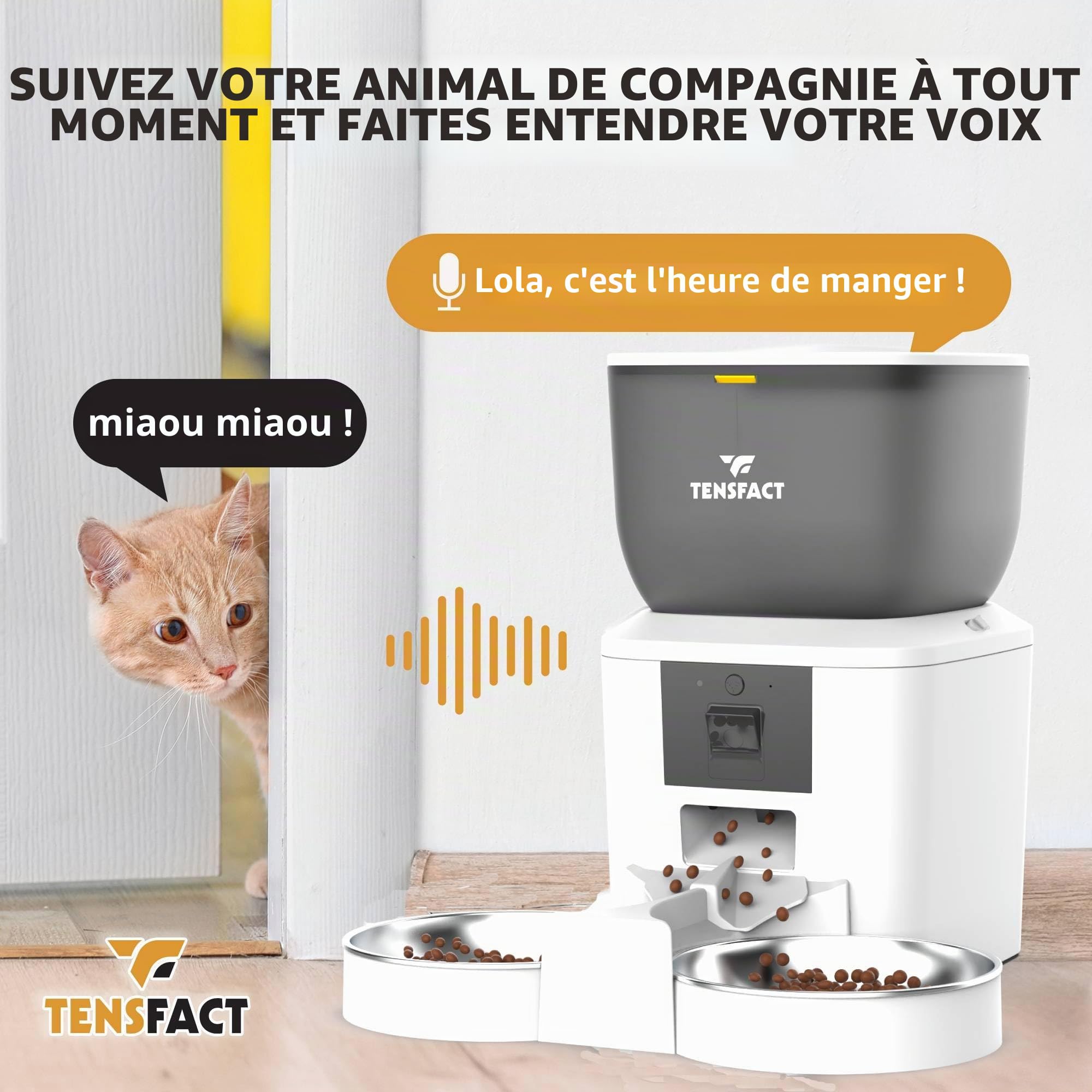 Gamelle Automatique Chat - Distributeur Automatique Chat avec Caméra Full HD - Gamelle Simple et Duo - Blanc