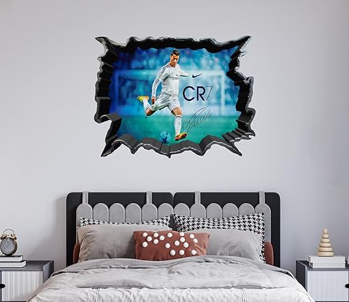 Cristiano R CR7 Adhesivo de pared  3D Smashed Wall Decal  Adhesivo de pared para decoración del hogar dormitorio Hall (Ancho 20.0 x 13.0in de altura)