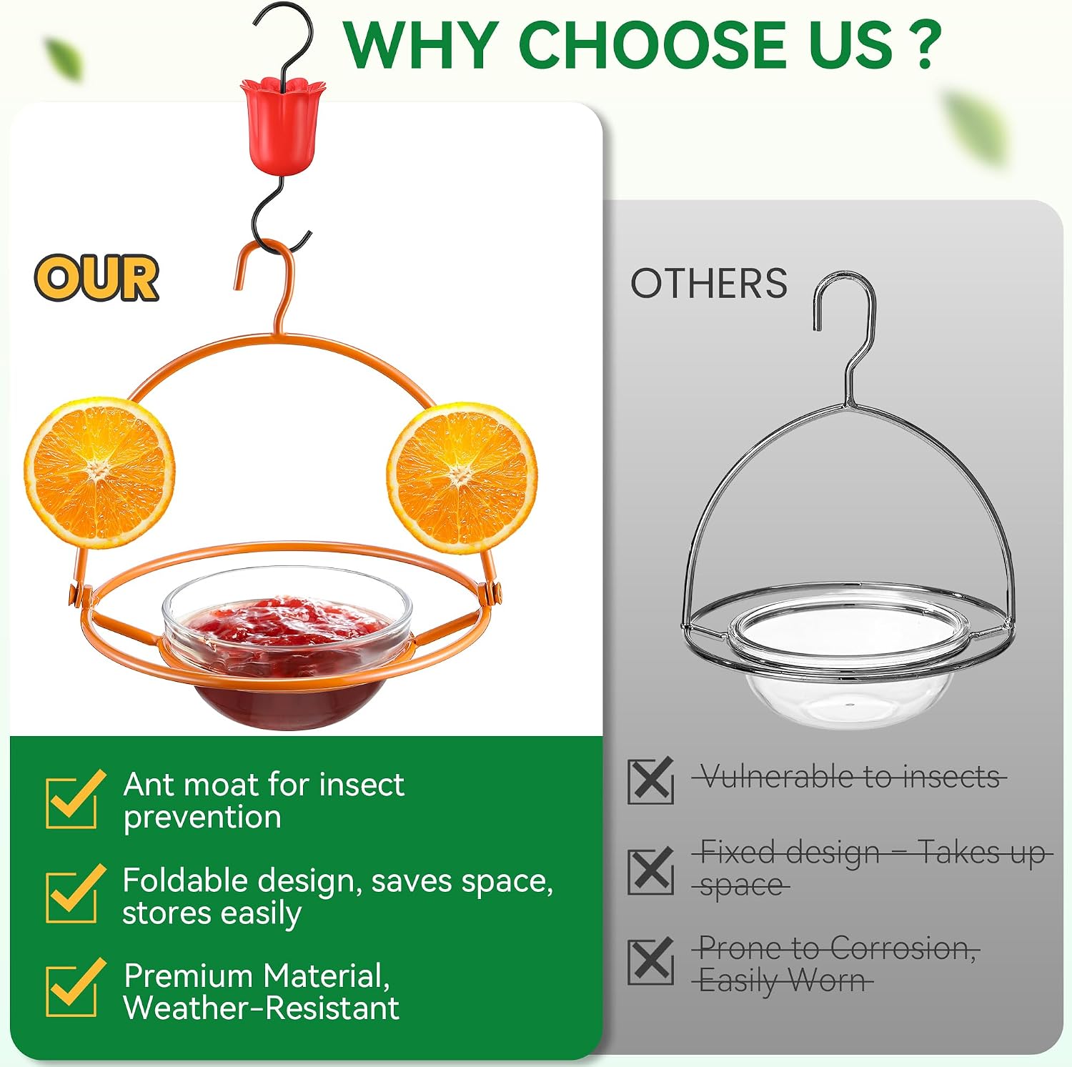 1 Pack Metal Oriole Feeders for Outdoors Hanging with Ant Moat and Fruit Holder, Oriole Feeder with Glass Bowl, Easy to Disassemble and Wash, Bird Feeder for Garden, Outdoor, Gift (Orange)