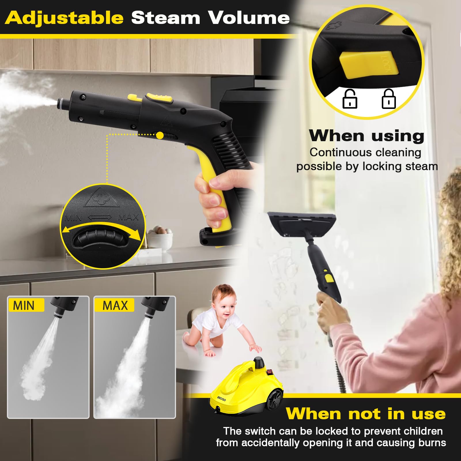 vaporeta limpieza hogar - limpiador a vapor multifuncional con 23 accesorios para eliminar manchas de paredes, suelos, alfombras, sofás, coches, azulejos, tapicerías, baños, 1,5 litros