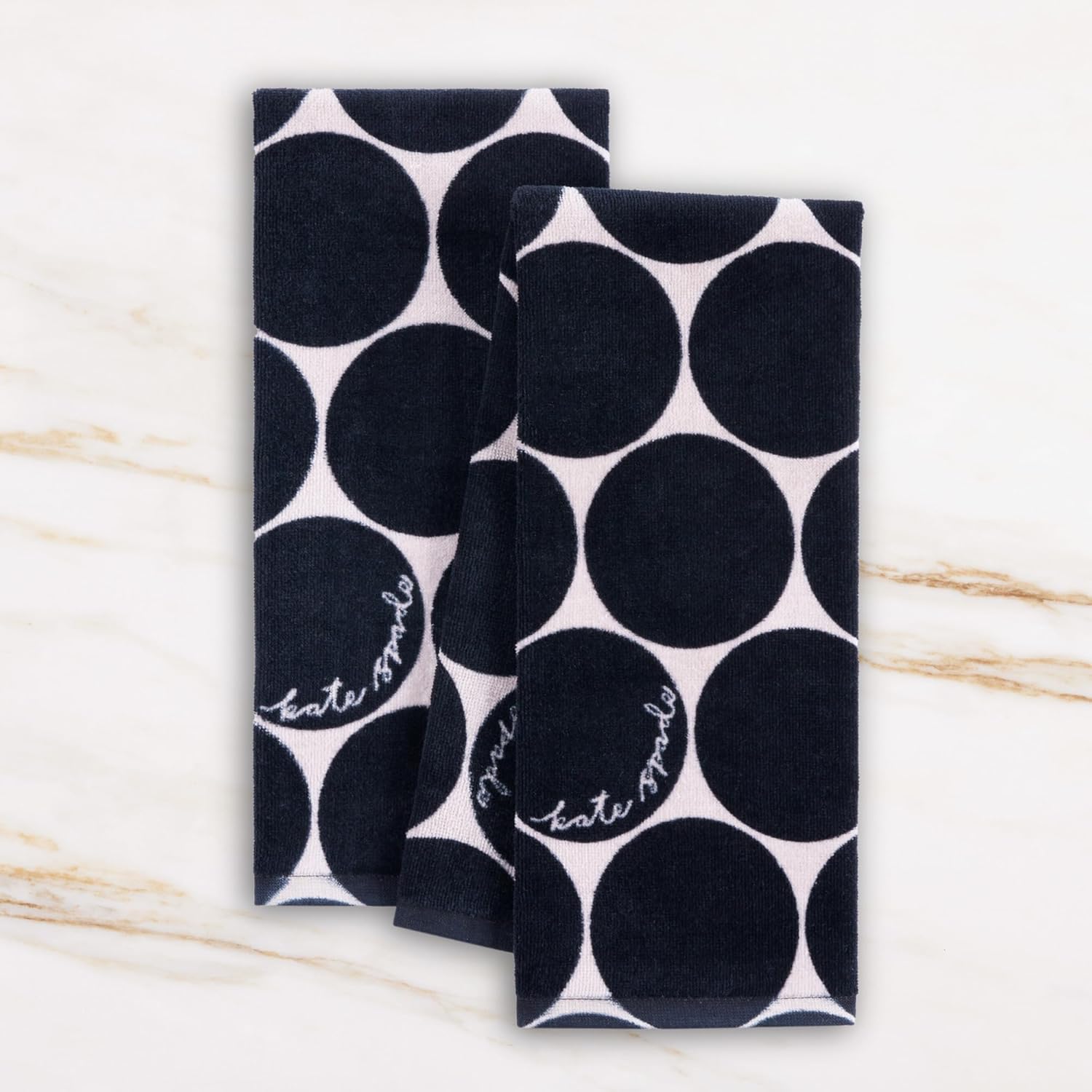 Kate Spade New York Joy Dot Kitchen Towels 2-Pack Set, Absorbent 100% Cotton Velour, Black/Beige, 17"x28" - Image 2
