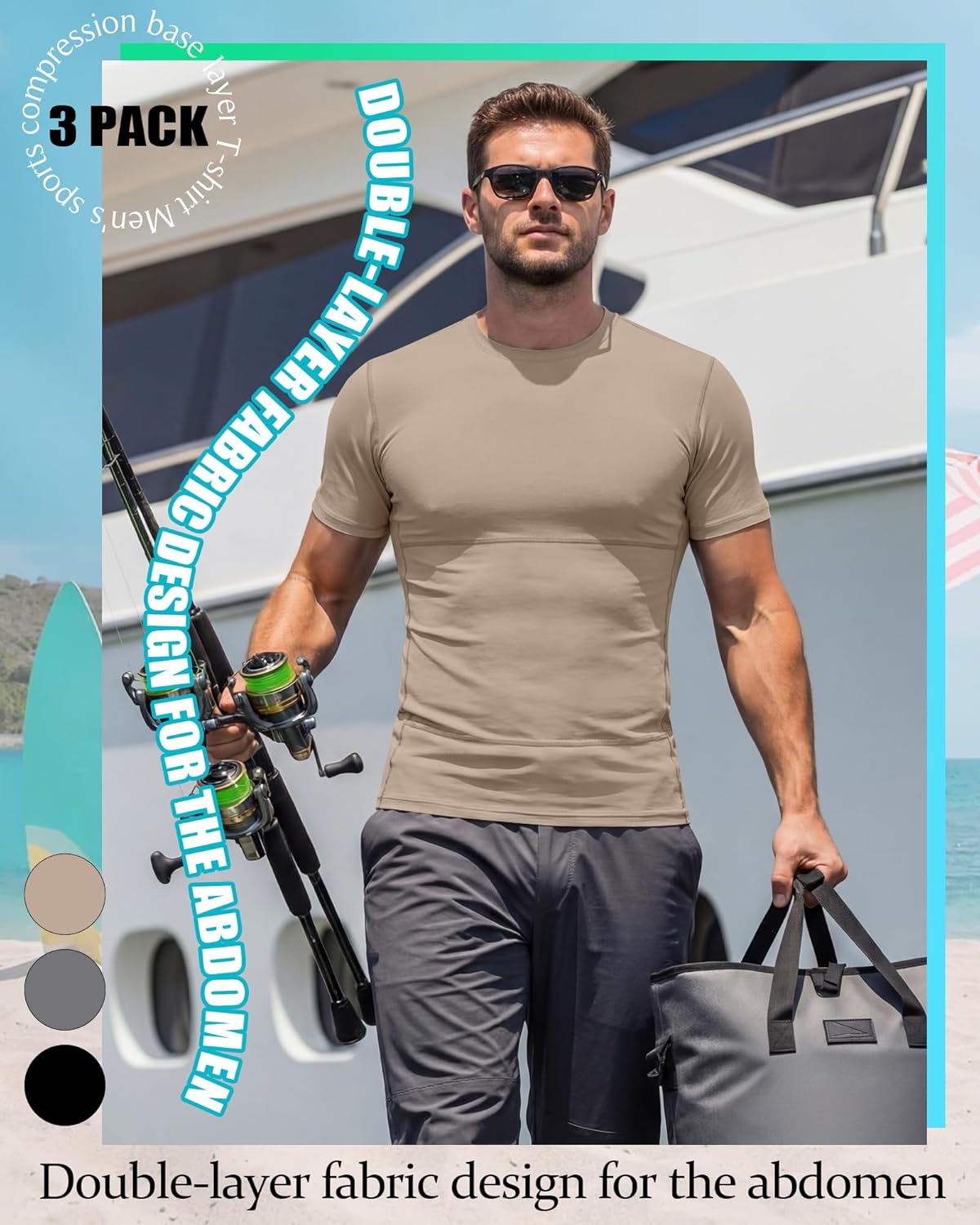 August Alley 3 Pack Men's Short Sleeve Shirts Athletic Sports Compression T-Shirts Workout Cool Dry Base Layer Undershirt