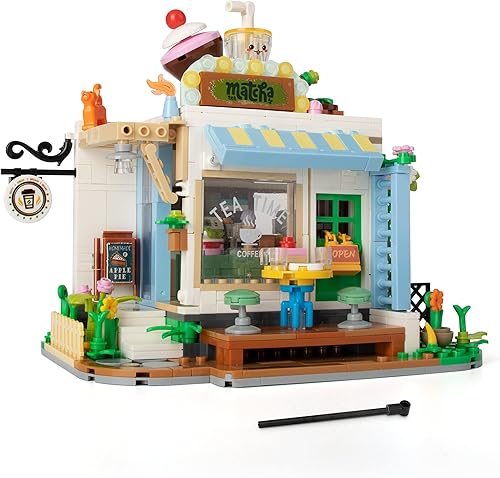 KLMEi Street View Afternoon Tea Shop Micro Mini bloques de construcción, juego de modelos de juguetes creativos de escena de casa, arquitectura de