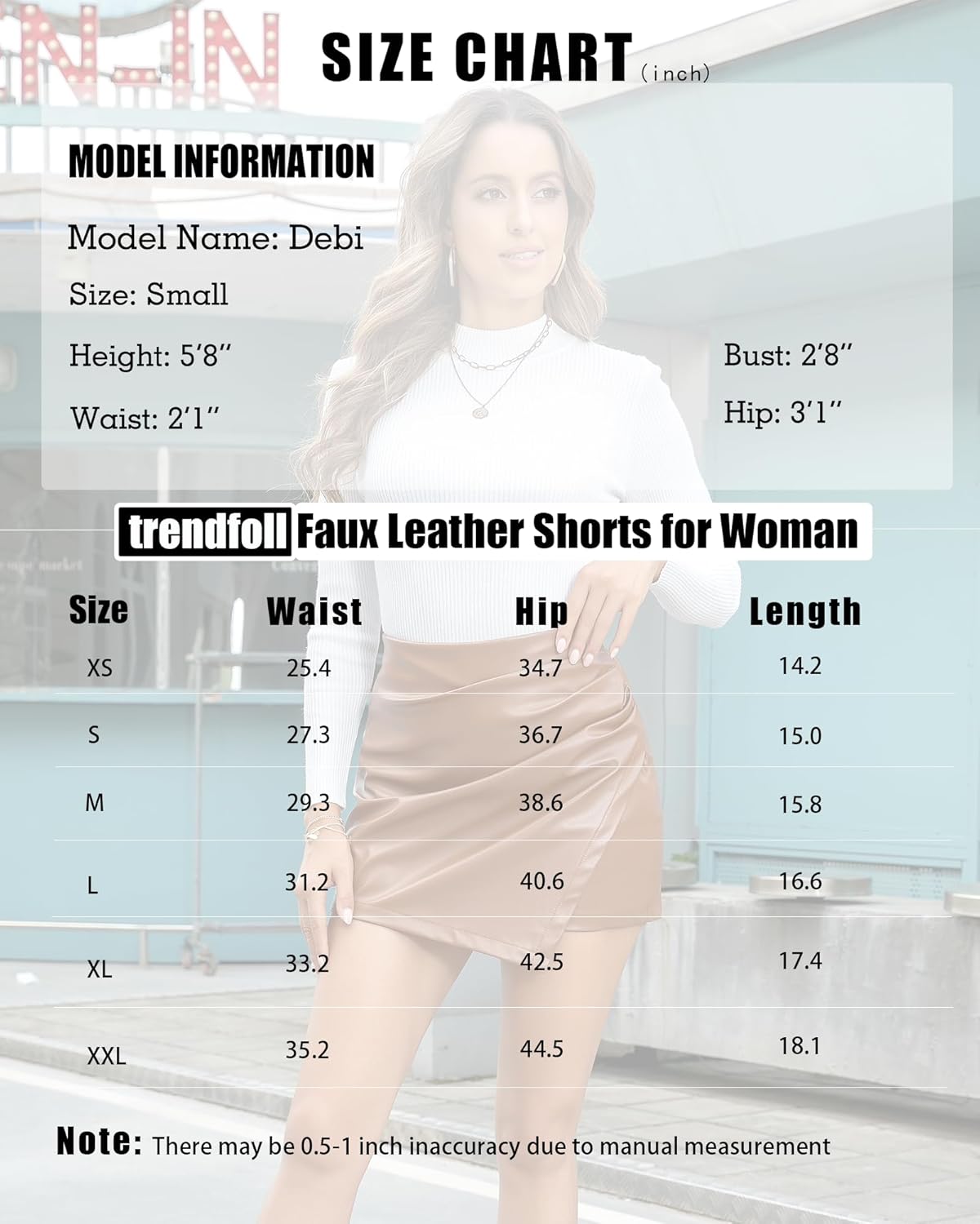 Faux Leather Skorts for Woman High Waisted PU Leather Shorts Elastic Waist Ruched Wrap Skorts Skirts - Image 6