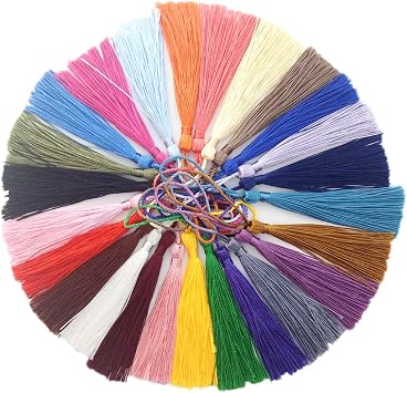 VAPKER 100 Pieces 13cm/5-Inch Silky Handmade Soft Tassels Floss Bookmark Tassels with 2-Inch Cord Loop for Jewelry Making, DIY Projects, Bookmarks25 Colors
