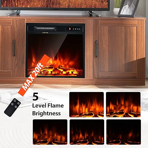 Miniatura 6 de Tangkula Soporte eléctrico para TV de hasta 65 pulgadas, con chimenea sintética de 18 pulgadas y 1500 W, termostato integrado, brillo de 5 niveles,