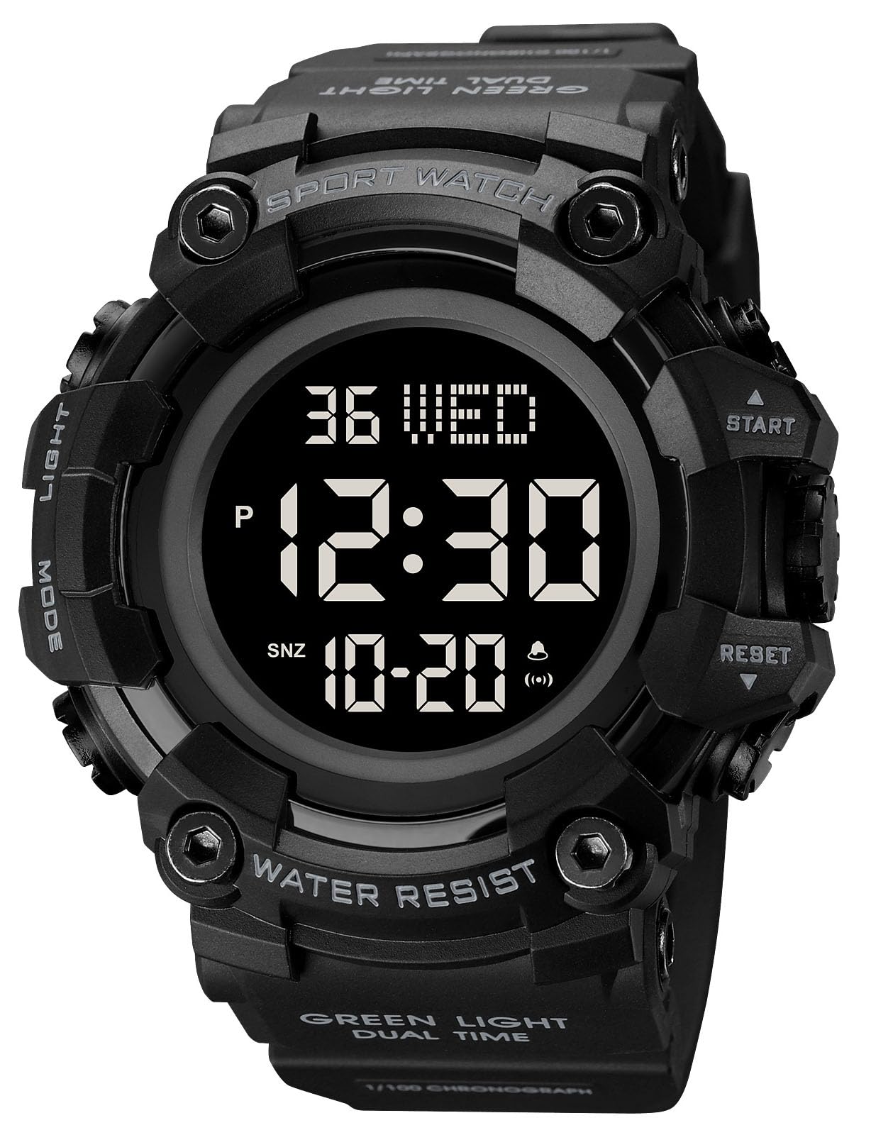 Men's Digital 50M Waterproof Electronic Sport Watch Rubber Band Army Military 24H Time LED Light 164FT Water Resistant Calendar Date Day Watches