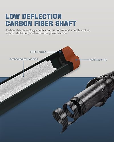 Miniatura 7 de KONLLEN Taco de piscina profesional 3 en 1 de fibra de carbono de 58 pulgadas con estuche rígido Deflexión baja eje de 0.496 in para romper y saltar