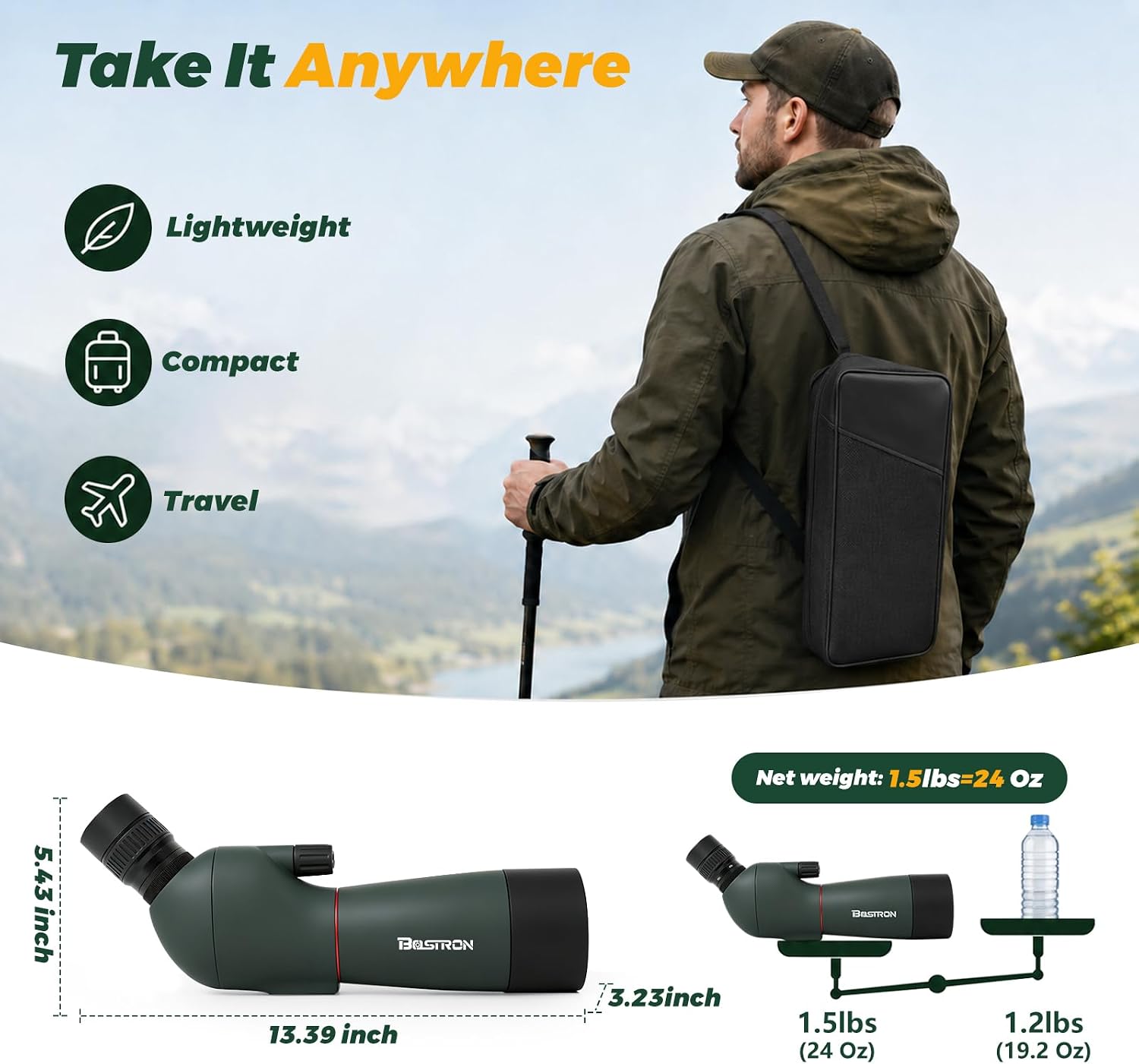 20-60x60 Angled Spotting Scope with Tripod for Hunting/Birding image 5