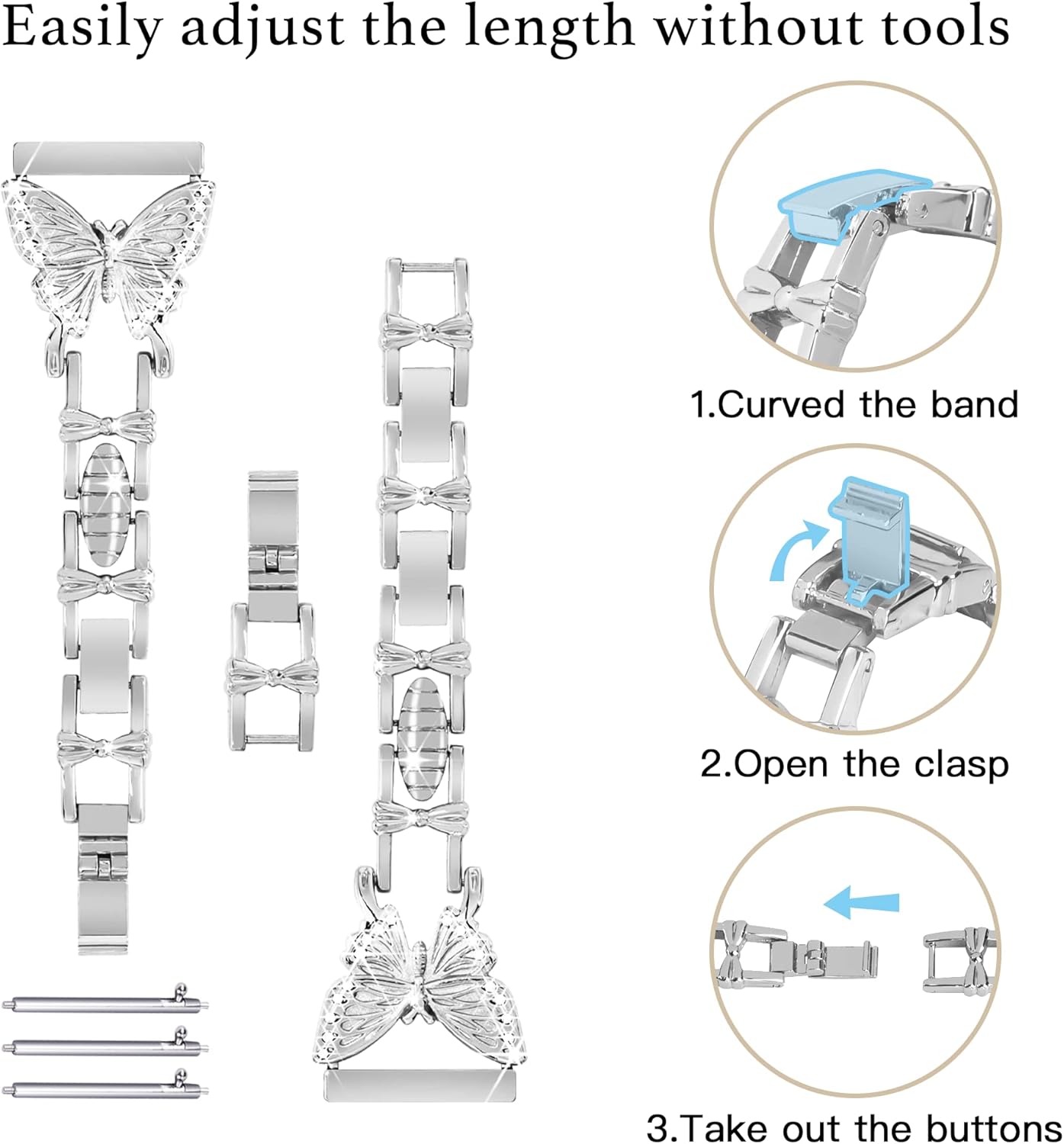 20mm Watch Band for Samsung Galaxy Watch 7 6 5 4 FE Band 40mm 44mm, Women Bling Diamond Slim Metal band for Samsung Watch Bands 7 6 5 4 FE/5Pro/Watch 6 4 Classic/Watch 3 41mm/Active 2-Silver - Image 3