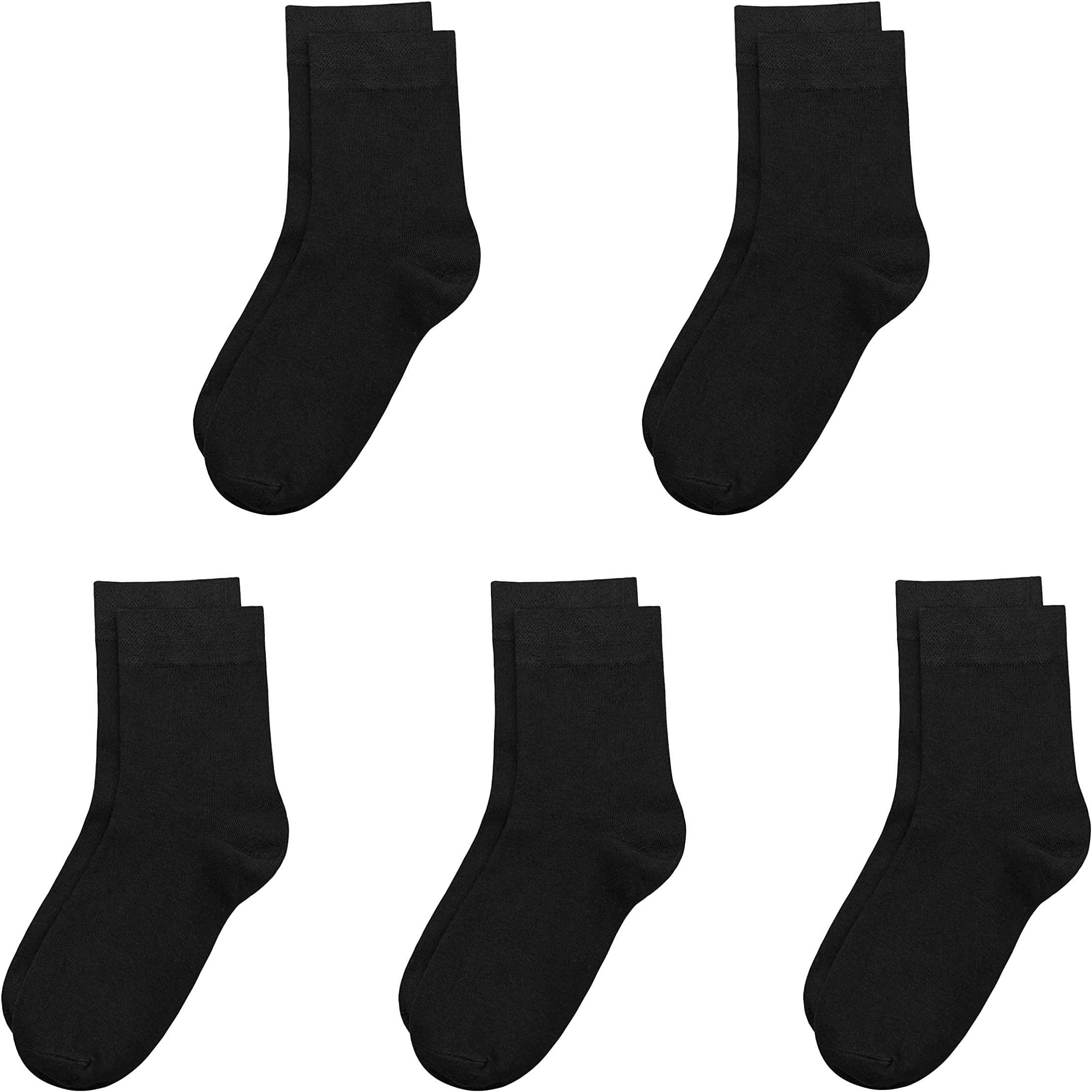Kids Casual Bamboo School Socks Super Soft Uniform Socks Thin Breathable Stretch Cuffs Boys Girls 5 Pairs, Black, Medium