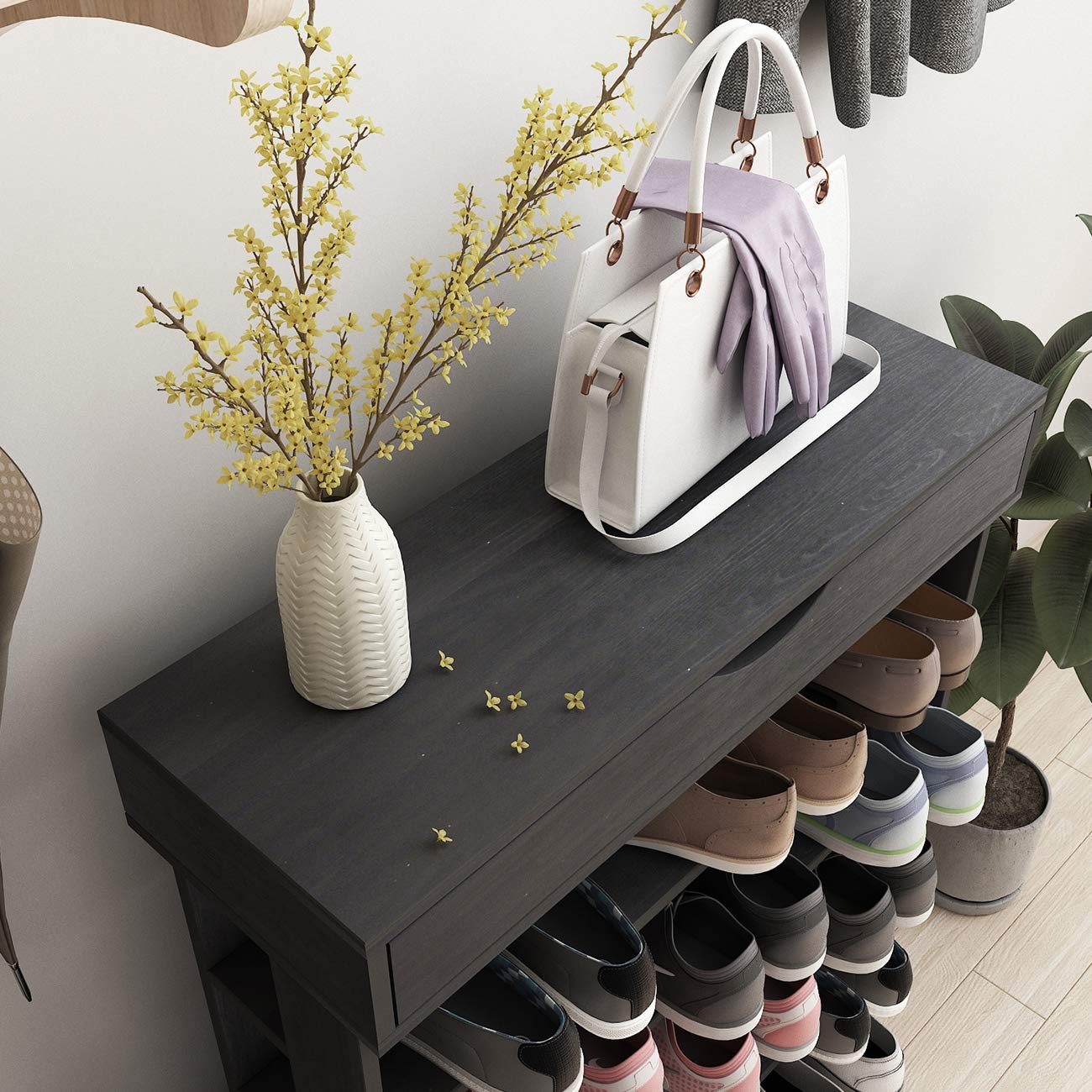 sogesfurniture BHEU-L24-BK - Scarpiera in legno, a 5 livelli, porta scarpe, porta di stoccaggio all'ingresso, per camera/soggiorno, 75 x 30 x 94 cm, nero