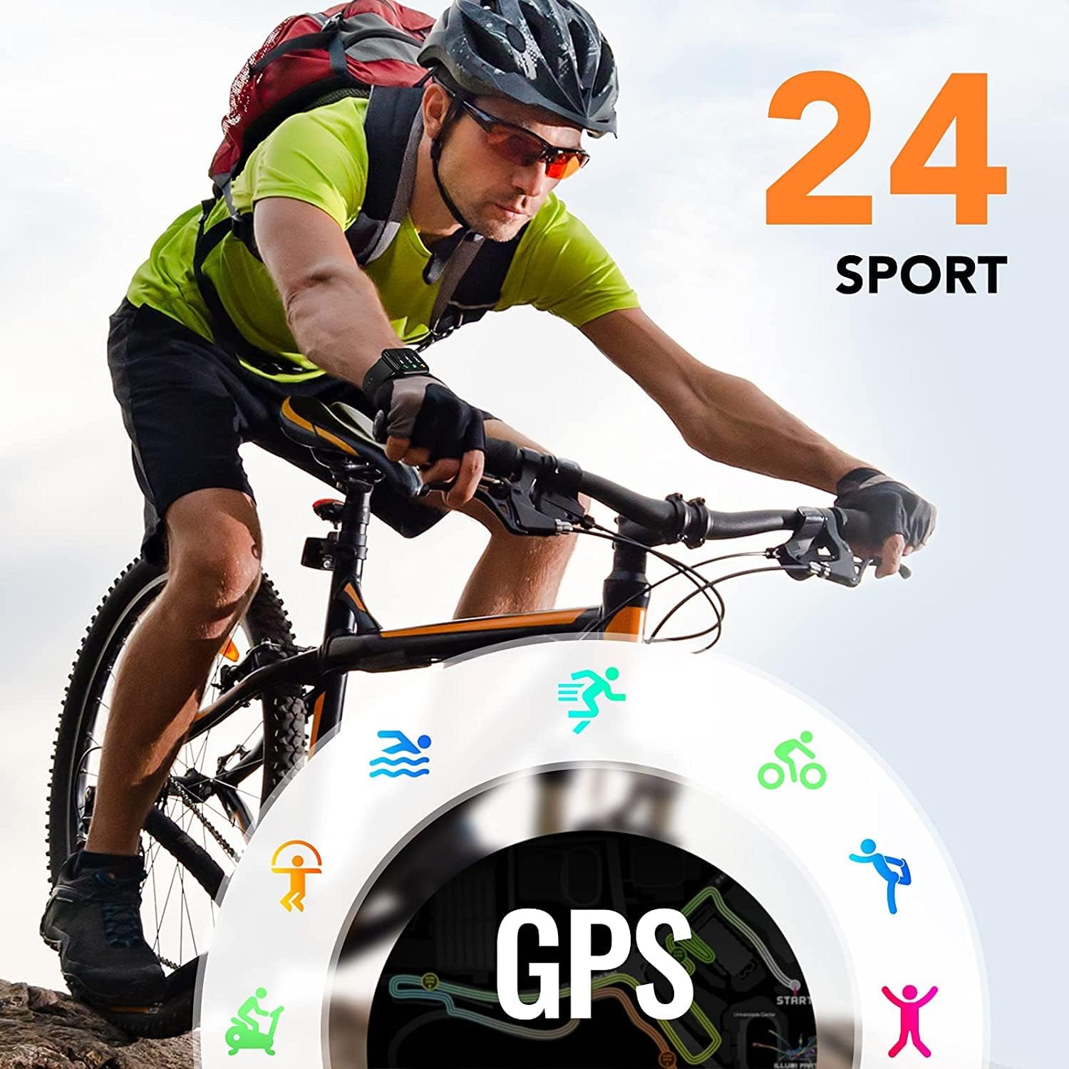 Cyclist using Hommie Smartwatch with 24 sports modes and GPS tracking