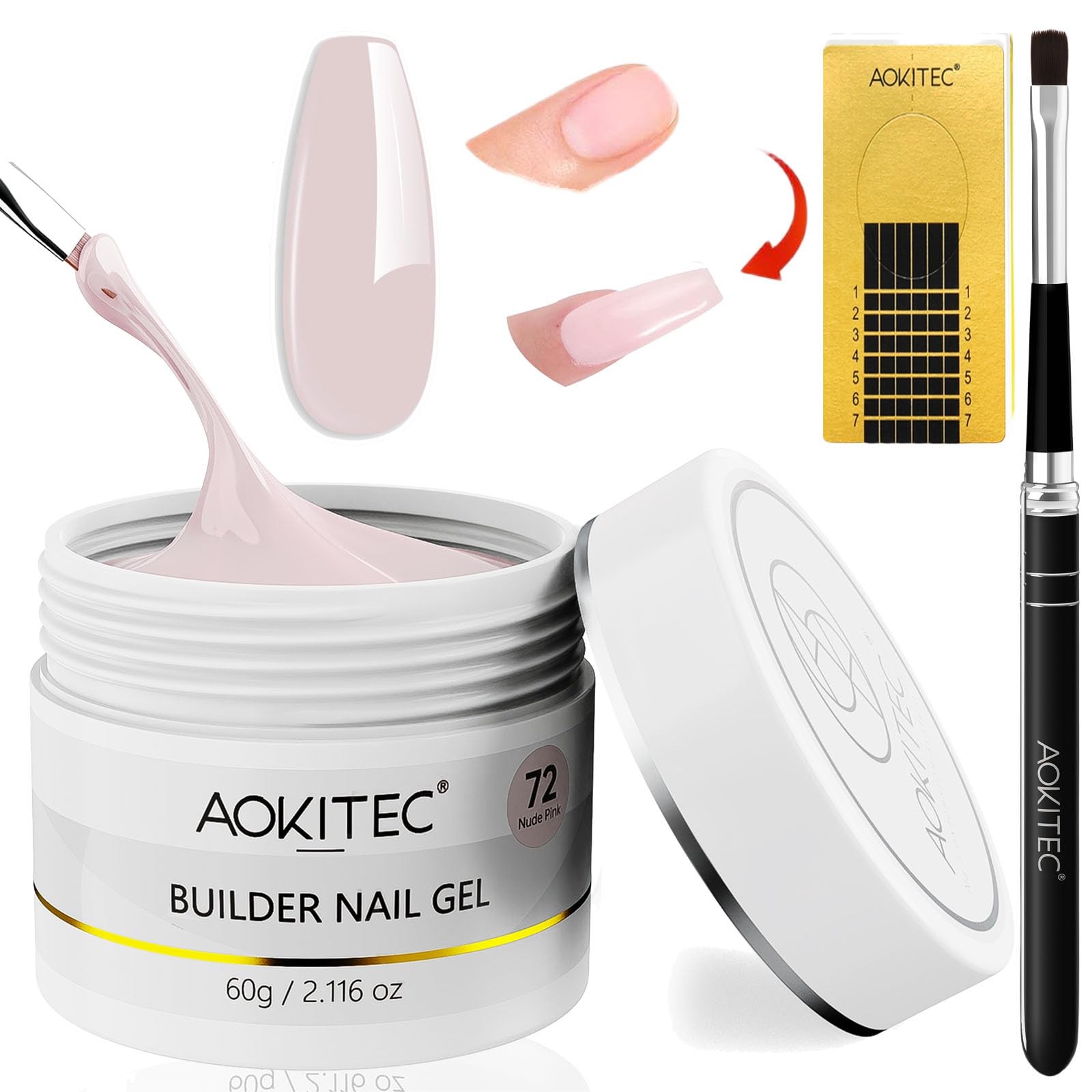 Aokitec Glitter Builder aufbaugel für gel, 60g Verlängerungsgel Nagelset, Hartgel für Nägel Starter Set