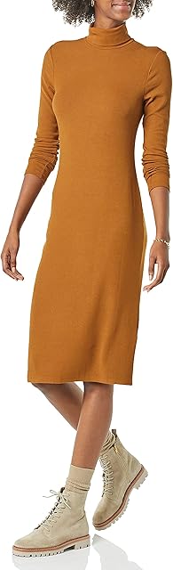Amazon Essentials Women's Fine Rib Long-Sleeve Turtleneck Midi Dress (Previously Daily Ritual)