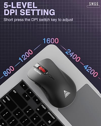 Miniatura 4 de SOLAKAKA SM66 - Ratón inalámbrico silencioso de modo dual con Bluetooth2.4GHz, ajustable 4200 ppp, mouse inalámbrico recargable para PC, Mac,