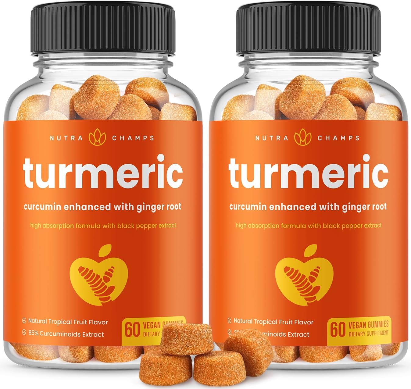 Turmeric Gummies for Adults & Kids with Ginger & Black Pepper Extract | 95% Curcuminoids | Vegan Natural Curcumin Joint Support | 120 Tumeric Gummy Supplements (2-Pack)