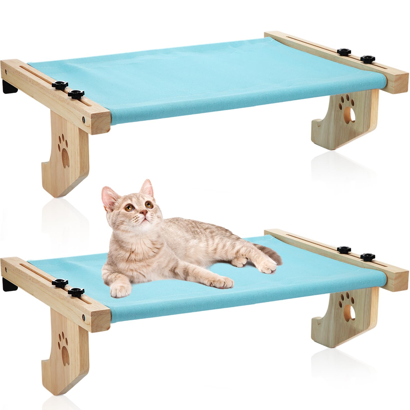2 Set Cat Window Sill Perch Adjustable Wood Small Cat Window Hammock Window Seat Cat Bed Windowsill Cat Shelf Indoor Kitty Cat Window Ledge Seat for Bedside Cabinet, Heavy Duty 33 Lbs