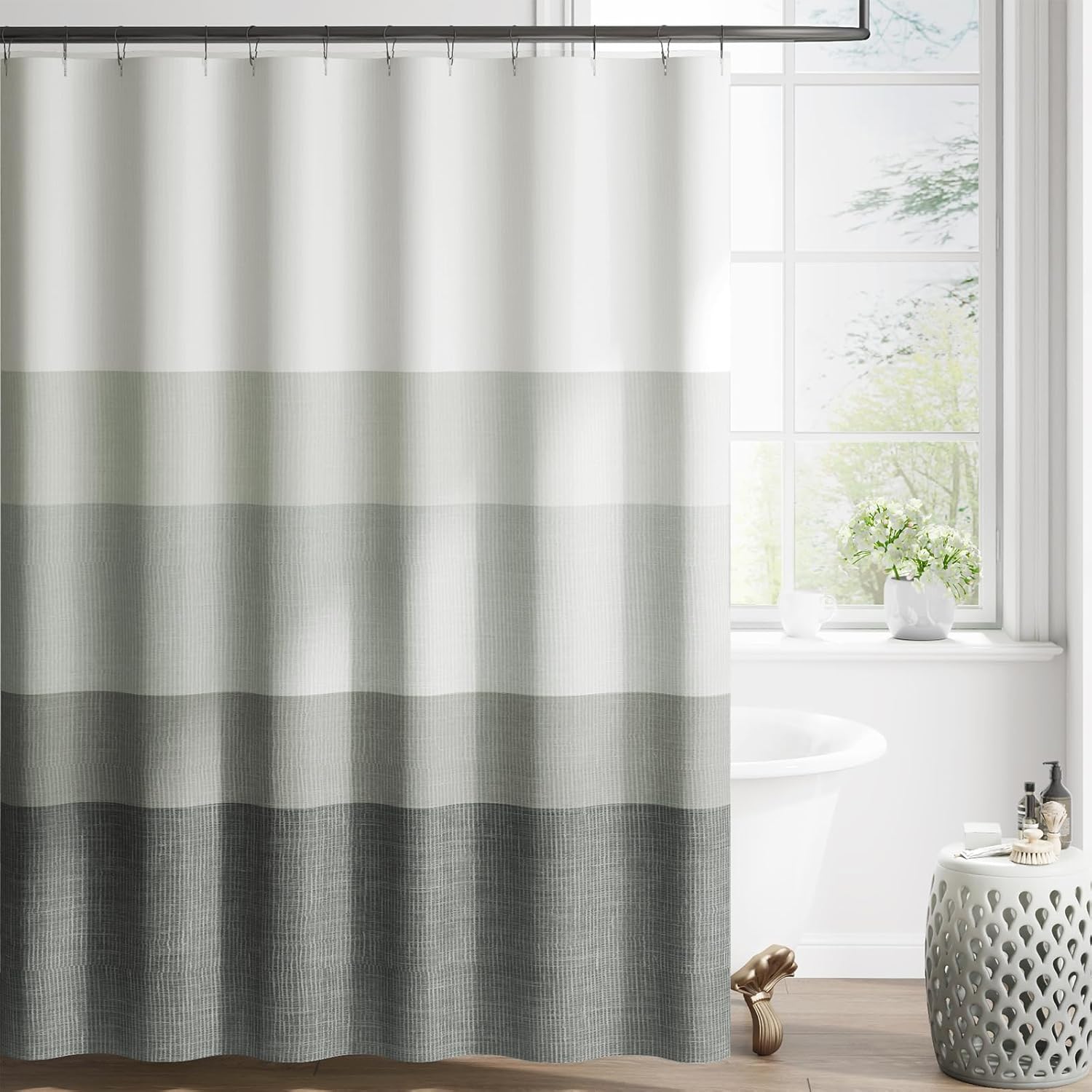 jinchan Ombre Cloudy Grey Striped Shower Curtain Waterproof Fabric Shower Curtains for Bathroom Gradual Color Minimalist Design Modern Neutral with 12 Hooks 70x72 Inches 70"W x 72"L (Pack of 1) A. Cloudy Grey