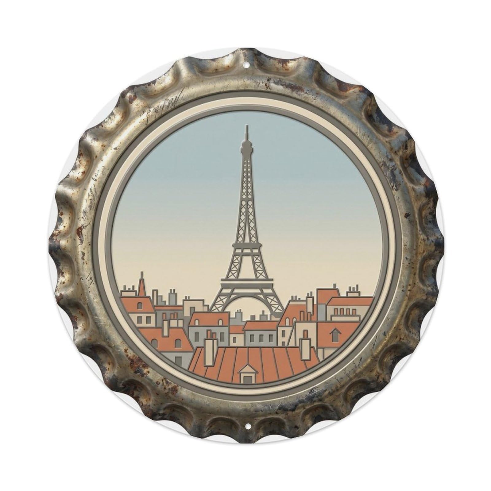 Eiffel Romantic Balcony Travel 1 Metal Tin Sign Plaque Wall Decor for Cafe, Club, Garden Round Metal Poster 8x8Inch