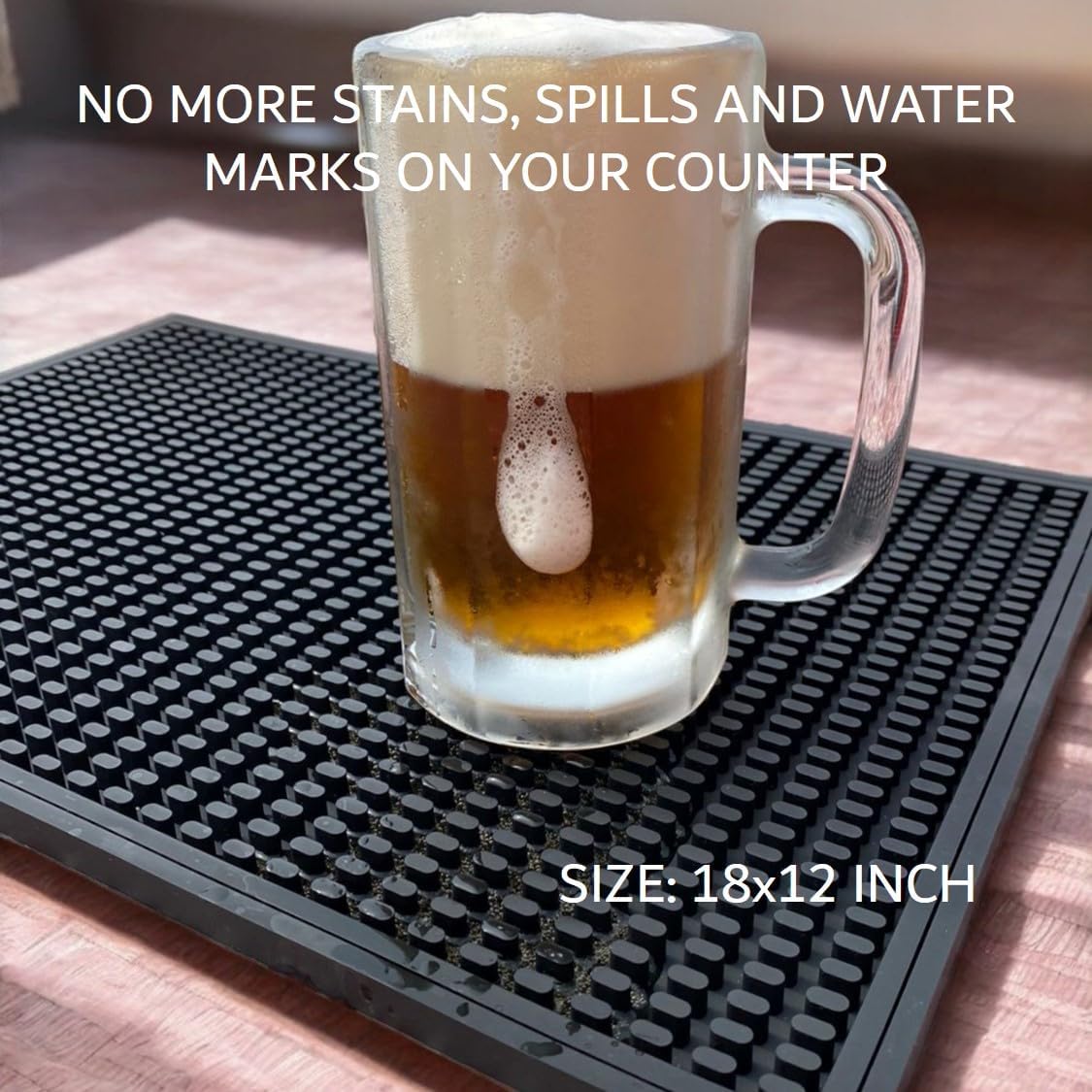 Rubber Bar Mat Bundle Total Black – 4-Piece Non-Slip Spill Mat Set for Bartending & Coffee Bar | 18x12 Counter Mat + 24x3 Rail Mat + 2 Pack 12x6