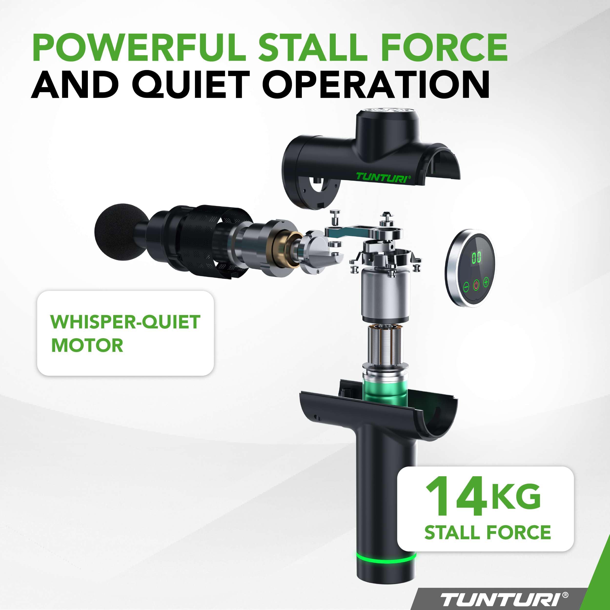 Pistolet de Massage Tunturi MG40 – Appareil de Massage avec Multi-Poignée – Inclus 6 embouts et valise – Extra puissant et silencieux – Incl. application gratuite
