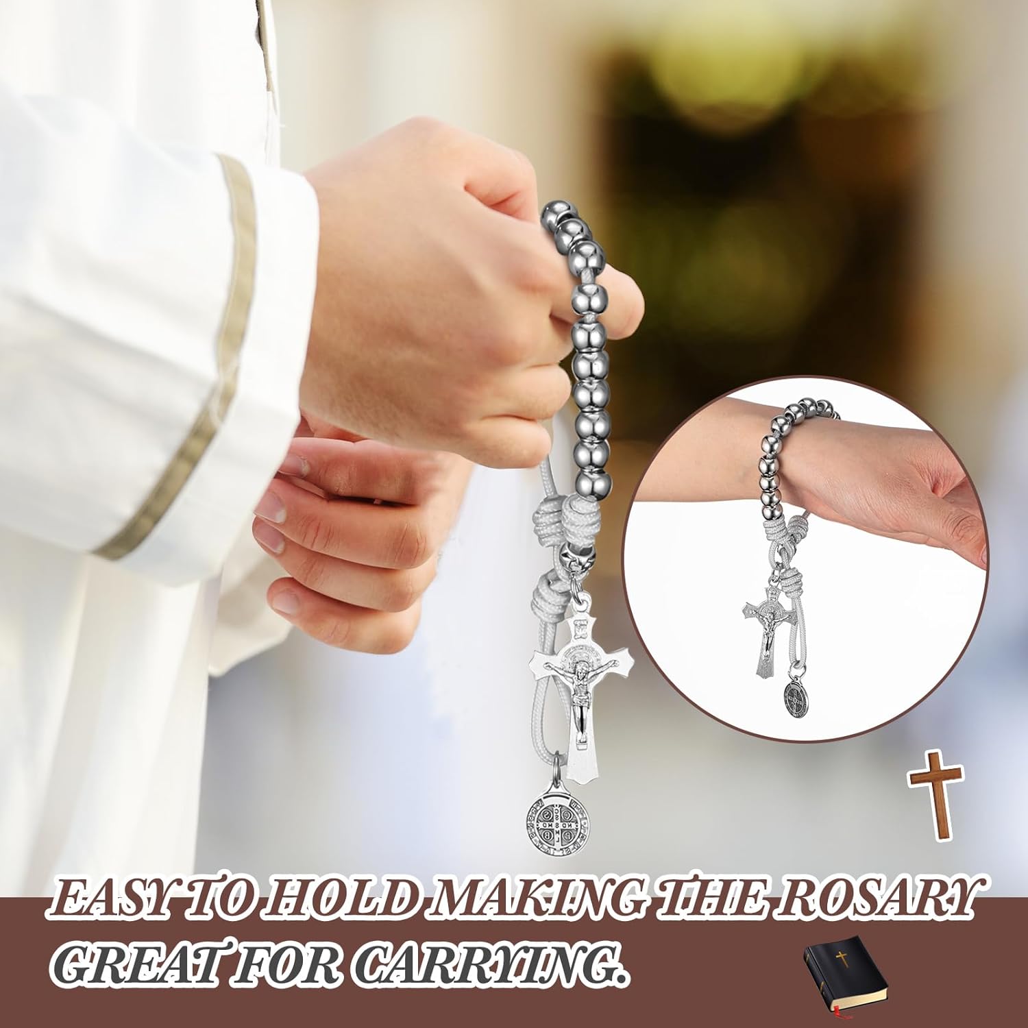 Tondiamo 12 Pcs One Decade Paracord Rosary Beads Gift with 12 Pcs Gift Bag Catholic Rosary Saint Benedict Medal for Men Women Party Favor