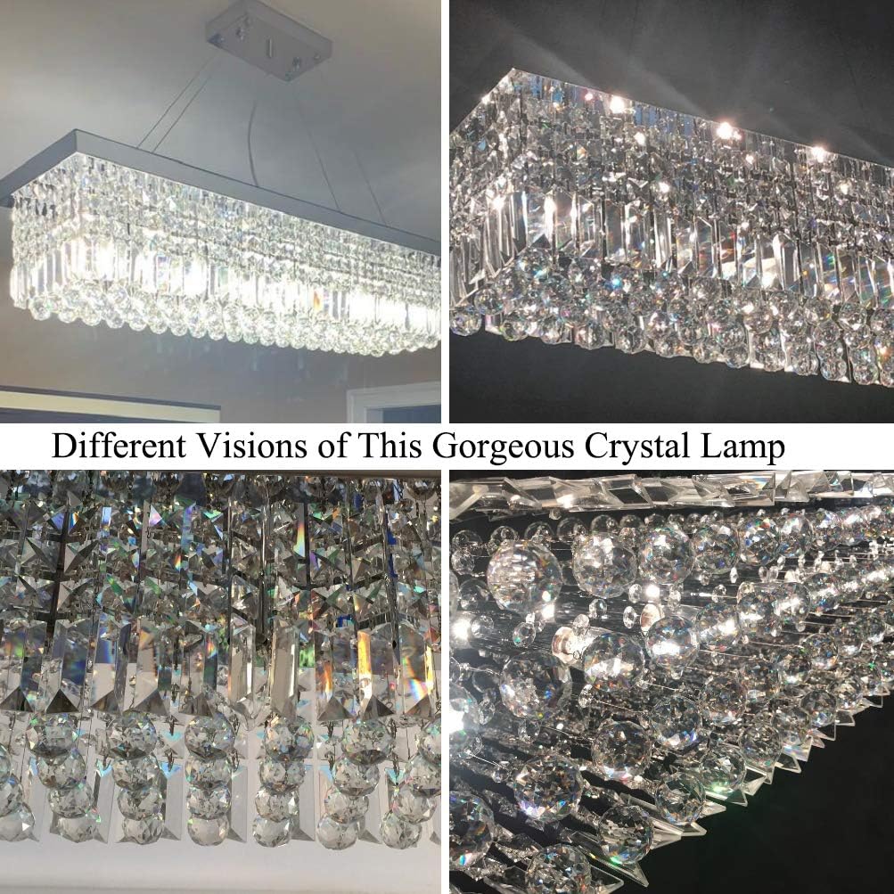 60% Off Discount Rectangle Crystal Chandeliers Dining Room Modern Ceiling Light Fixtures Hanging Chandelier Pendant Light Living Room Beautiful Fixture Polished Chrome Finish L31.5'' x W9.8'' x H8.9'' of CRYSTOP