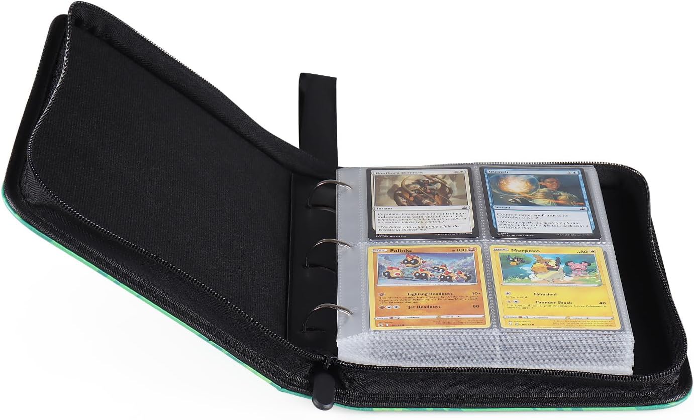 VEELAM 4 Pocket Card Binder, 3-Ring Trading Card Binder with Zipper for 400 Cards Collection, Red Green