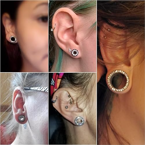 Miniatura 5 de WYR Unisex para mujeres y hombres, 2 unidades de acero inoxidable huecoplateadonegro con tornillo de circón tapones para las orejas, dilatadores de