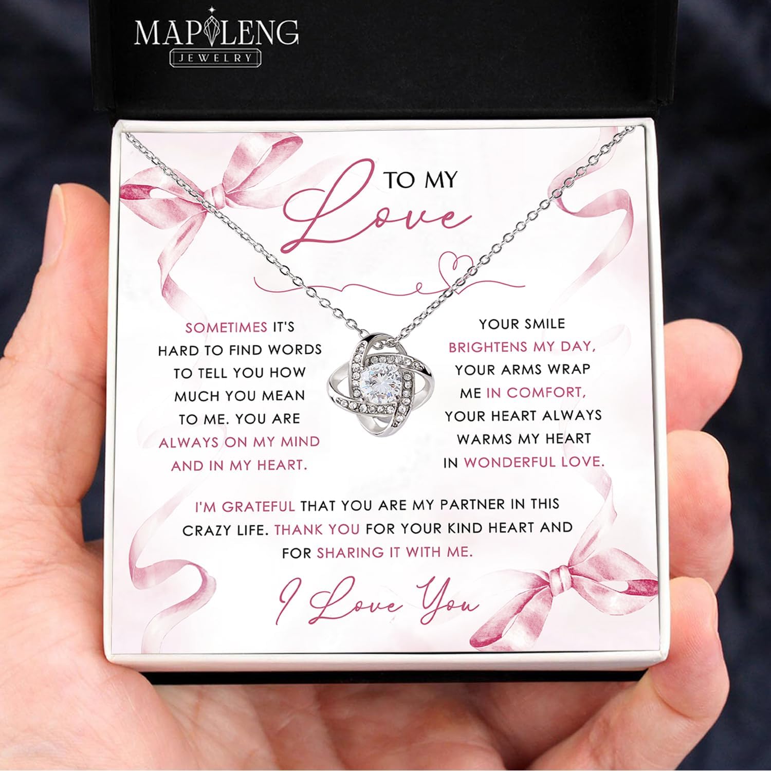 To My Love – Premium Love Knot Necklace Gift Set with Elegant Jewelry Box & Heartfelt Message Card, A Timeless Symbol of Endless Love, Meaningful Keepsake She Will Cherish Forever - Image 4