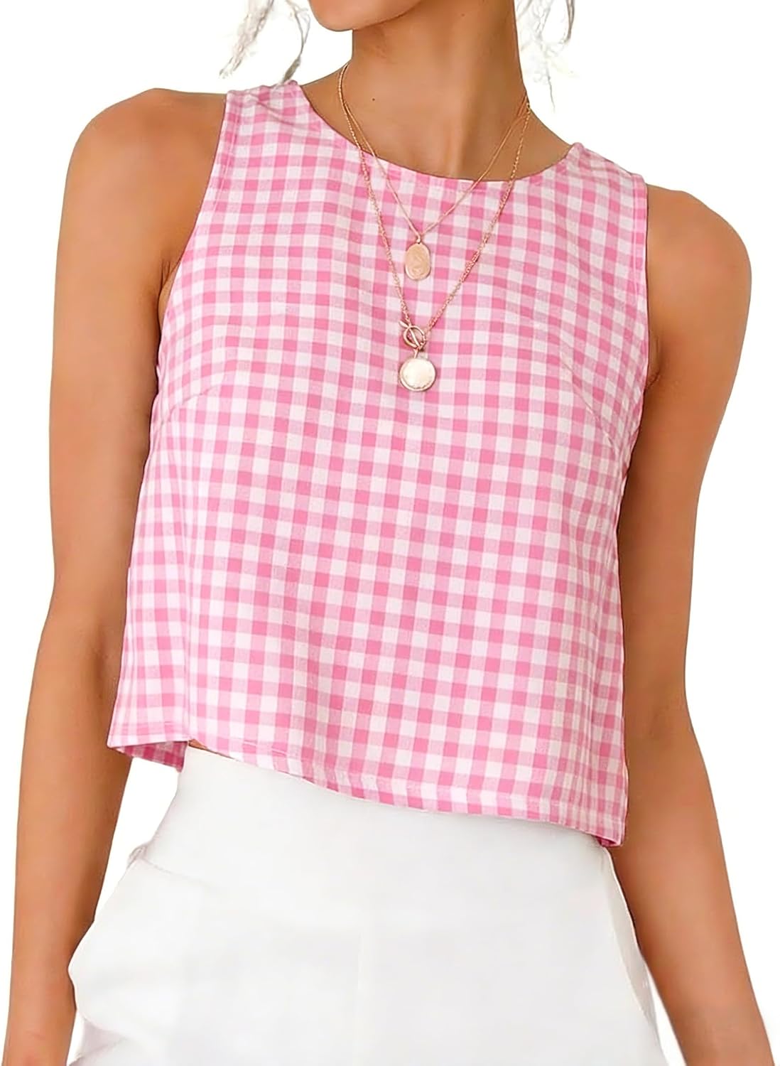 IDEALSANXUN Womens Gingham Crop Tank Tops 2026 Spring Summer Sleeveless Vest Top