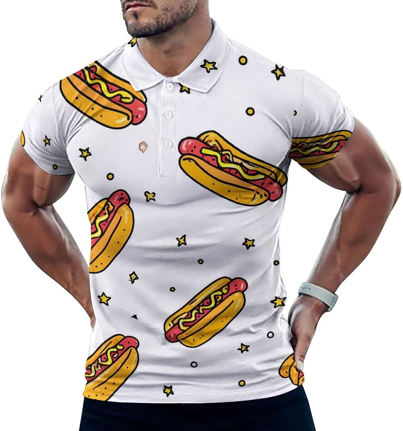 Hot Dogs Mustards Golf Polo Shirts for Men Casual T Shirts 5X-Large