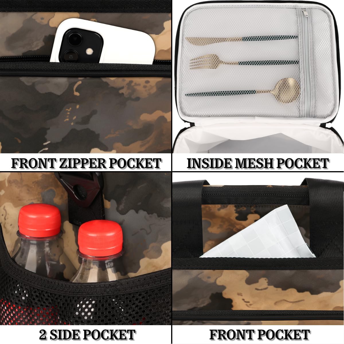 Military Texture Insulated Picnic Backpack Lunch Box for Women Men Picnic Basket Tote Lunch Bag Picnic Bag Portable Lunch Bags for Picnic, Beach, Work, Trip,Office, Camp Brown Camouflage