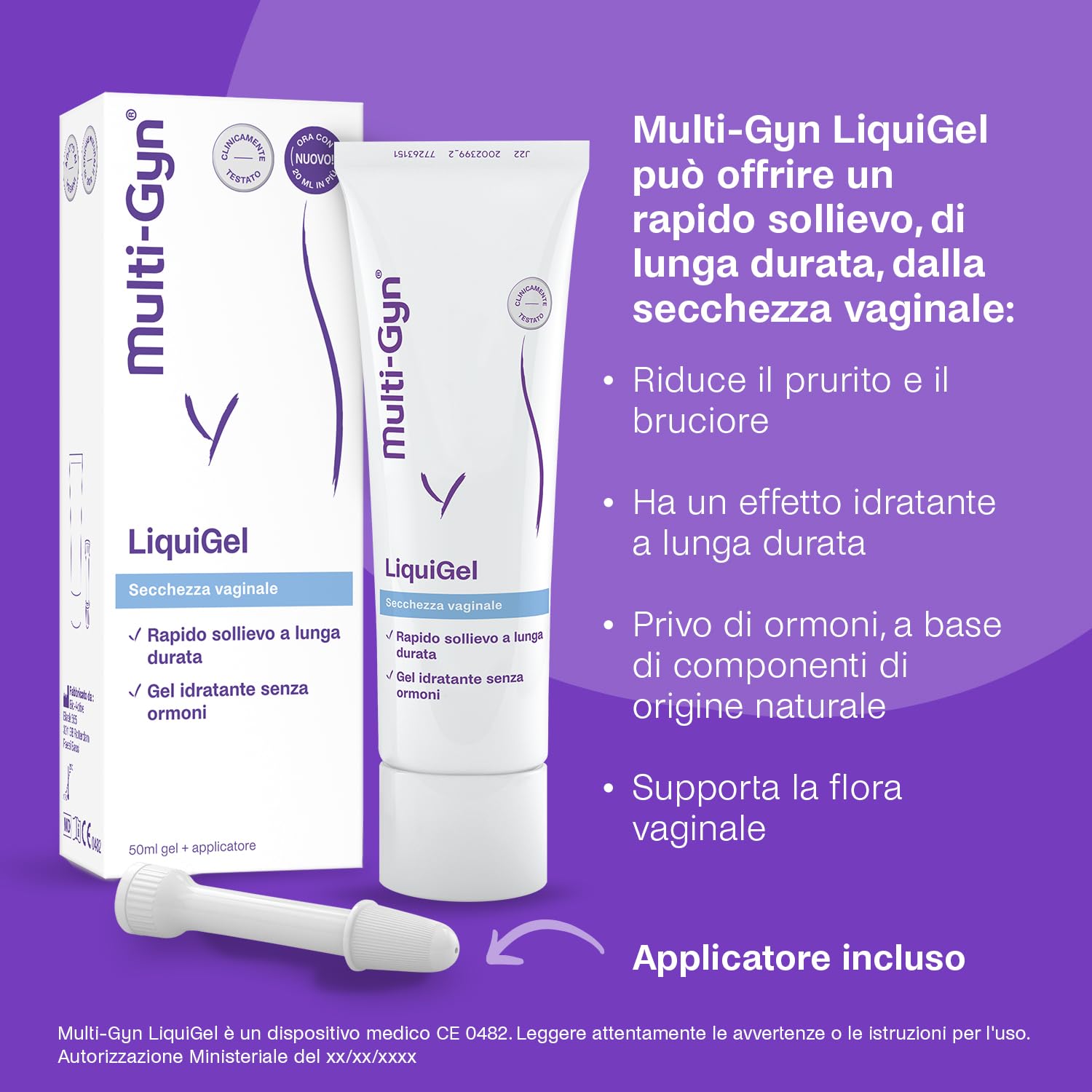 Multi-Gyn LiquiGel con applicatore per un immediato sollievo 50 ml - contro la secchezza vaginale, il dolore, il prurito o le irritazioni - Senza ormoni con ingredienti naturali