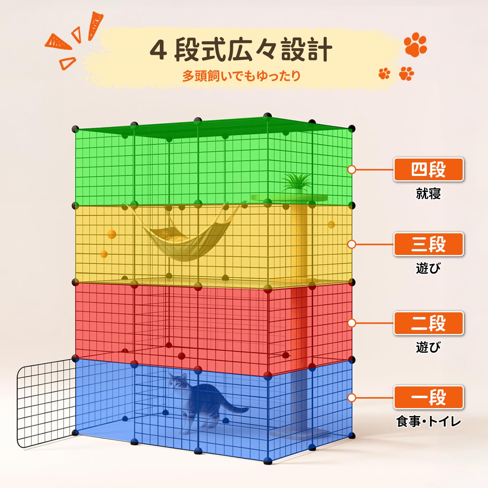 Amazon.co.jp: NODIBRO 猫ケージ 大型 3列4段2排 多頭飼い キャット