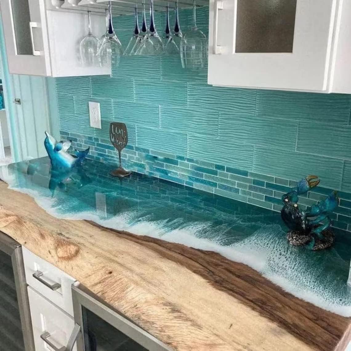 Customized Large Epoxy Table, Resin Ocean Dining Table for 2, 4, 6, 8, Resin Living Room Table Epoxy Coffee Table Top, Bar Counter (28.5" Inches Tall, 36 x 24 Inches)