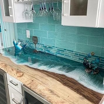 Customized Large Epoxy Table, Resin Ocean Dining Table for 2, 4, 6, 8, Resin Living Room Table Epoxy Coffee Table Top, Bar Counter Without Stand, 60 x 30 Inches