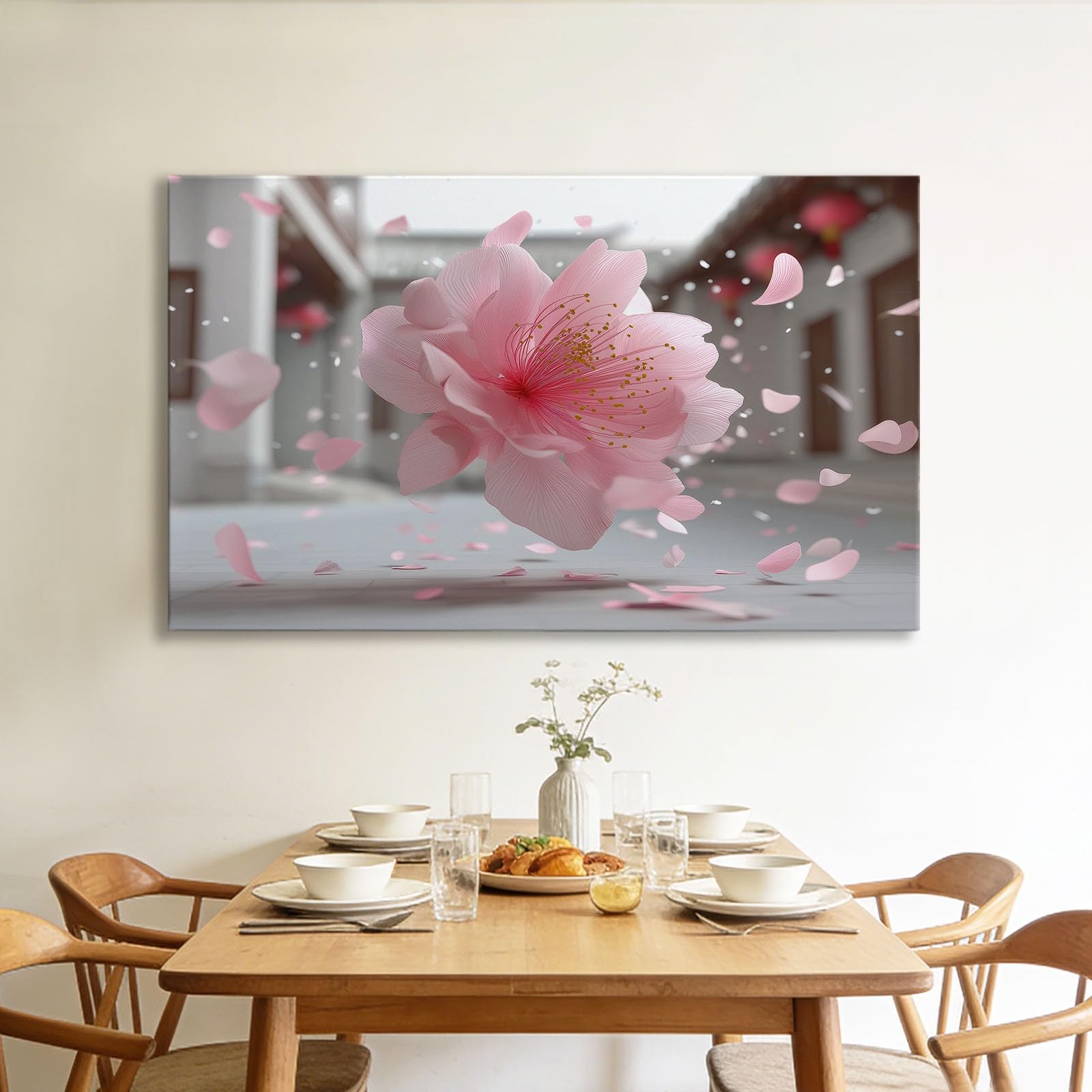 Genérico Nowoczesne dekoracyjne obrazy różowe kwiaty wiśni płatki 120x80 cm obraz na płótnie z ramą, grafika na ścianie, dekoracja salonu sypialni jadalnia biuro korytarz