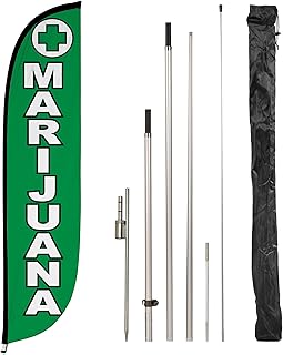 LookOurWay Feather Flag Pole Kit - 12 Feet Tall Advertising Flag Banner with Fiberglass Pole Kit and Rotating Ground Spike for Business Promotion - Smoke Vape Shop Theme - Marijuana 10M1200302