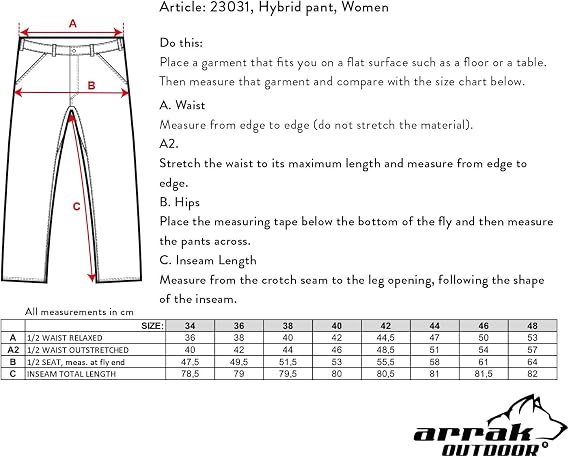 ARRAK OUTDOOR Hybrid Pants Lady, Inseam 32, DWR Treated, Seven Belt Loops, Water-Resistant, 4-Way Stretch Fabric