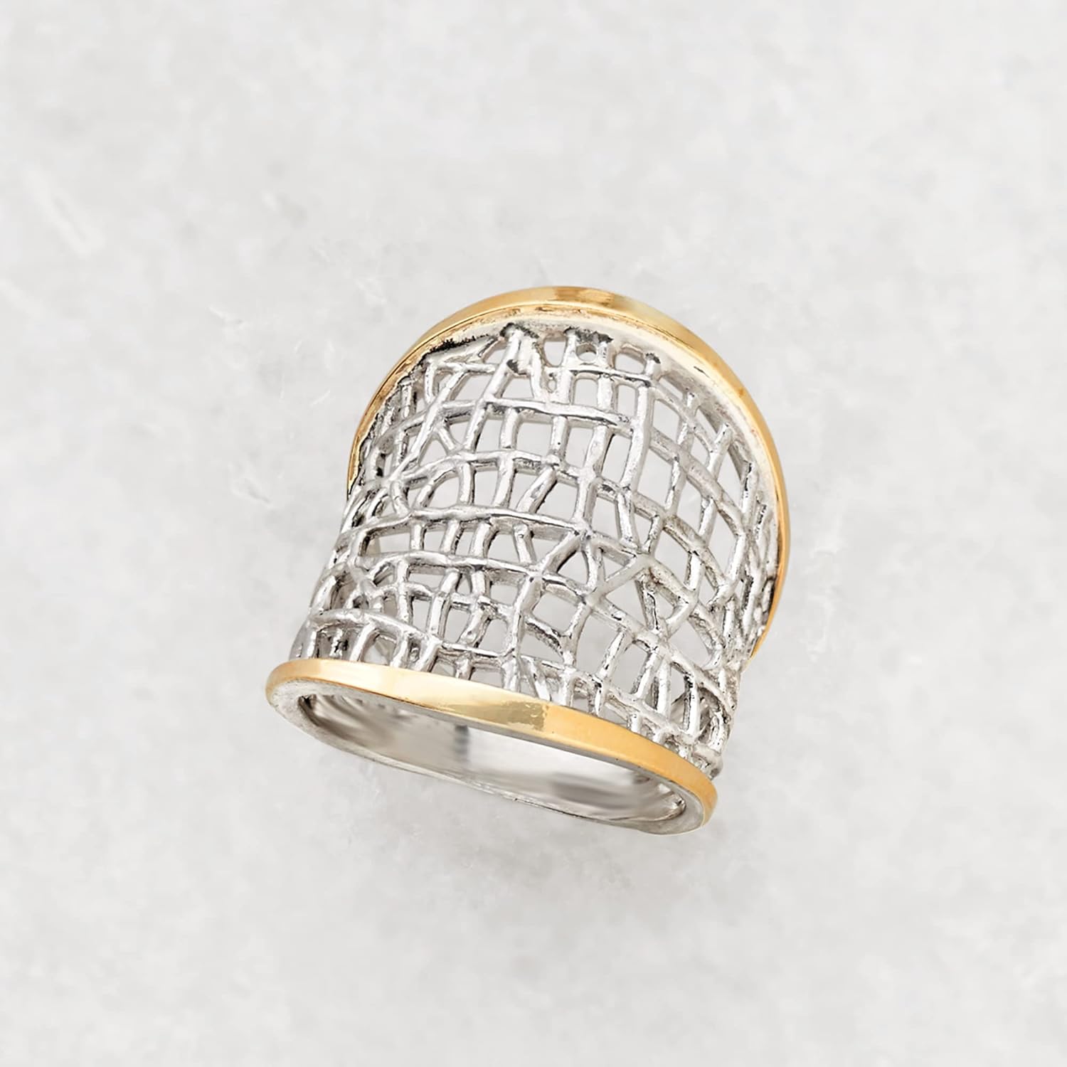 Ross-Simons Sterling Silver and 14kt Yellow Gold Free-Form Lattice Ring