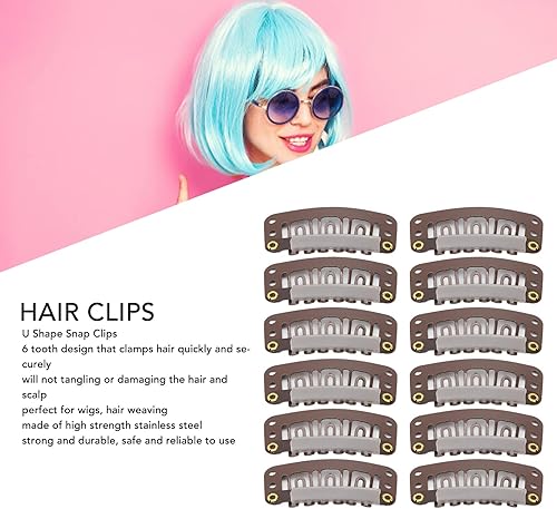 Miniatura 2 de 100 clips de peluca de 6 dientes, 1.3 in en forma de U, pinzas de presión con abrazadera firme marrón oscuro para fijación de sombreros