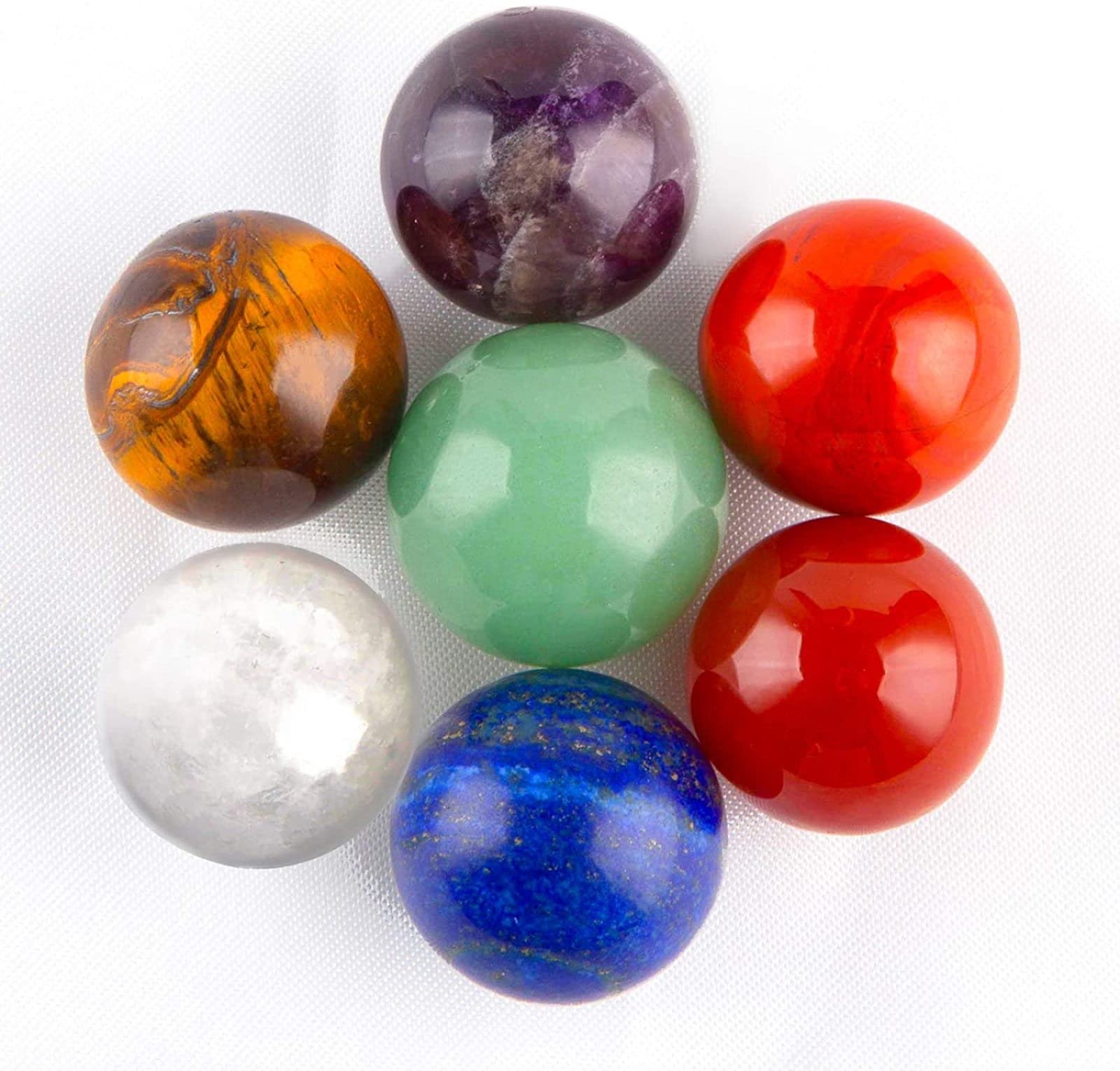 Juego de esferas de Bolas de Cristal de curación Natural - Esferas de Cristal de 7 Chakras y Péndulo de Cuarzo Rosa - Piedras de Chakra caídas para Reiki, Sanación Energética, Meditación