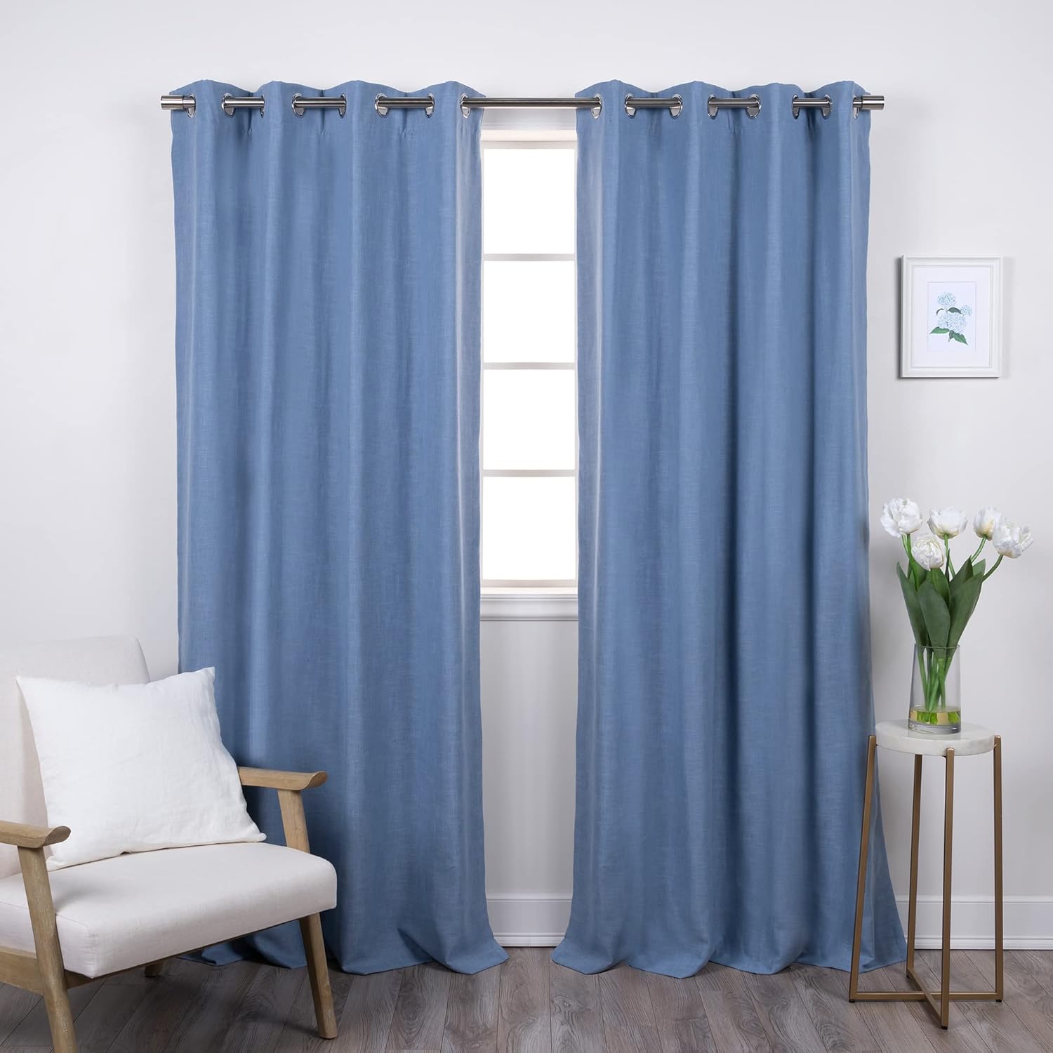 Best Home Fashion Linen Blend Blackout Curtains - Antique Bronze Grommets - 52" W x 84" L - Blue (Single Panel)