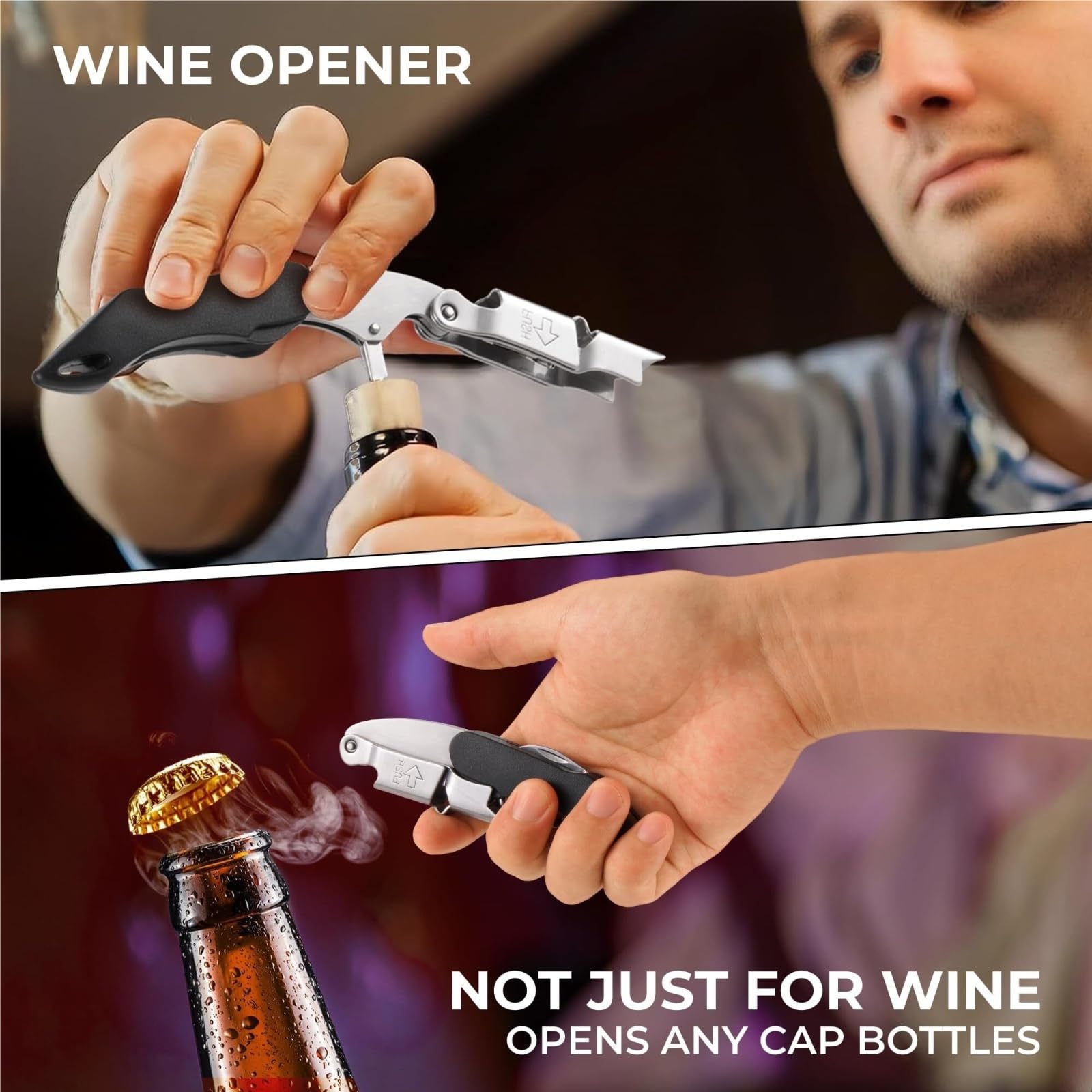 Abridores de Botellas, Abridor De Botellas Vino Resistente con Diseño Doble Bisagra For Camareros, Ideal For Fiestas Y Picnics Gadgets(2pc)