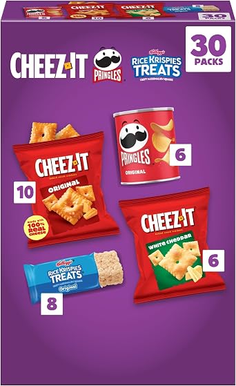 Kelloggs Mega Variety Pack MVP Snacks, Lunch Snacks, Office and Kids Snacks, Variety Pack, 30.1oz Box 30 Snacks