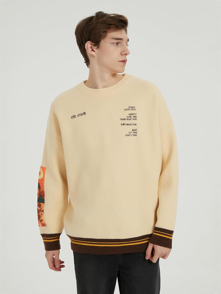 Suéteres de cuello redondo para hombre Gráfico Cómodo Casual Tejido Otoño Invierno Suéter Jerséis de gran tamaño Beige,A1,M